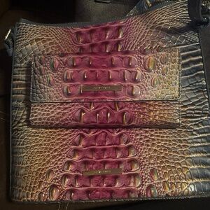 Brahmin Purple and Brown Croc-Embossed Crossbody Bag